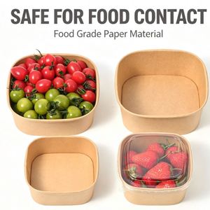 Eco Friendly 100% Biodegradable Kraft Paper Square <b>Bowl</b> Disposable Takeaway Salad Container <b>With</b> <b>Lid</b> for Camping Catering Party - Product Image 2