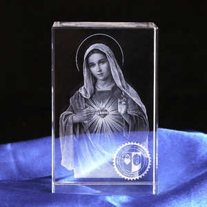 Crystal Saint Jesus 3D Laser Engraving Glass Cube With Led <b>Light</b> Base Religious Souvenir Gifts CLB-06A Crystal Glass Cube CLB-06 - Product Image 2
