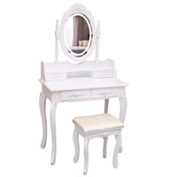 Table de toilette moderne minimaliste en bois massif avec miroir, coiffeuse de style européen avec éclairage et cinq tiroirs, table de toilette pour chambre à coucher