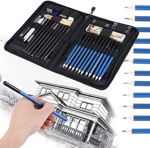 Juego de lápices de dibujo con estuche de transporte, set de bolígrafos de grafito, de carbón, para manualidades, cuchillo para bocetos, con cremallera, 40 unidades - Product Image 3