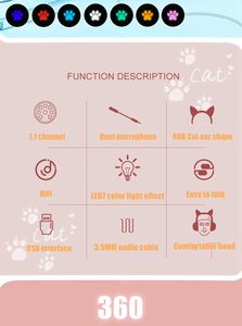 Audífonos Gamer con Orejas de <span class=keywords><strong>Gato</strong></span> para Niñas, Audífonos Bonitos con Doble Cancelación de Ruido, Micrófono, Luz RGB, Sonido Virtual 7.1, Regalo - Product Image 6