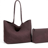 Sac fourre-tout en similicuir tissé pour femmes, sac à bandoulière souple à fermeture magnétique avec pochette intérieure