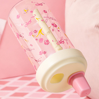 Bouteille d'eau esthétique transparente avec paille, joli gobelet transparent avec couvercle pour filles, design personnalisable