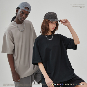 Bán Buôn Cộng Với Kích Thước Của Nam Giới 230G Đôi Sợi Cotton Ngắn Tay Lỏng T-Shirt Màu Rắn Quá Khổ Sương Mù Thiết Kế - Product Image 2