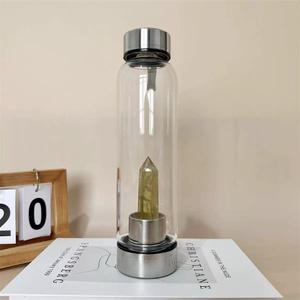 Bouteille d'eau en verre de cristal en gros, bouteille d'eau en <span class=keywords><strong>acier</strong></span> inoxydable infusée de cristal pour la guérison, baguette obélisque, tasse énergétique - Product Image 5