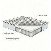 Baumwoll-Matratzenbezug Queensize 25cm Komprimierte Taschenfederkern-Memoryschaum-Hybridmatratze Umweltfreundlich Aufrollbar für Zuhause und Schlafzimmer