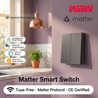Interrupteur tactile intelligent Matter WiFi Smart Life en verre 86x86mm 10A AC90-250V 1/2/3 Gang Certifié CE UE/Royaume-Uni Compatible Alexa HomeKit Google