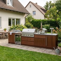 Meuble de cuisine extérieur moderne personnalisable en acier inoxydable 316 pour villa, résistant à l'humidité, au toucher frais, avec évier