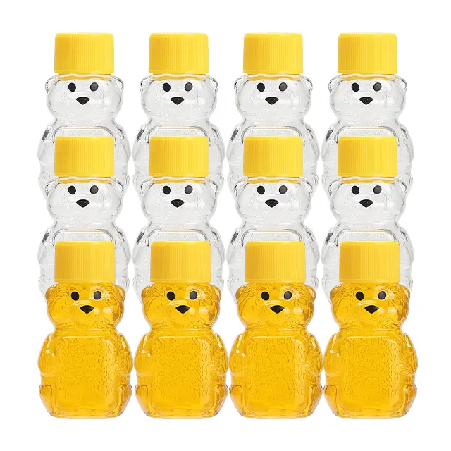 Hot Sale Food Grade PET Kunststoff kappen mit Verschluss für Sauce Honey Squeeze Bottle Bear Shape 60ml