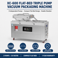 Machine d'emballage sous vide à double chambre Xicang XC-600, en acier inoxydable épaissi, triple pompe 20L, semi-automatique, électrique, boîte en bois