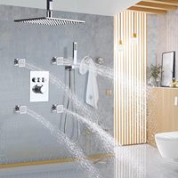 Panneau de douche thermostatique carré à 4 jets, système de douche réglable, qualité commerciale, avec cartouche en laiton et céramique à débit doux