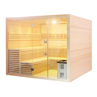 Sauna traditionnel familial de luxe pour 4 à 6 personnes, grande taille, avec mur en sel de l'Himalaya, porte entièrement vitrée, pour spa bien-être