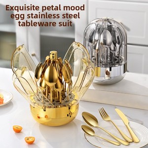 Ensemble de <span class=keywords><strong>couverts</strong></span> en plastique doré de <span class=keywords><strong>24</strong></span> pièces, <span class=keywords><strong>couverts</strong></span> occidentaux durables en acier inoxydable avec boîte cadeau pour cadeaux d'affaires, mariages - Product Image 2