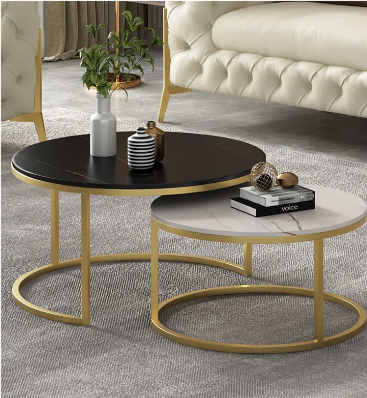 Rustikales Rechteck aus Weiß und Roségold oder runder Couch tisch Luxus-Couch tisch für Wohnzimmer