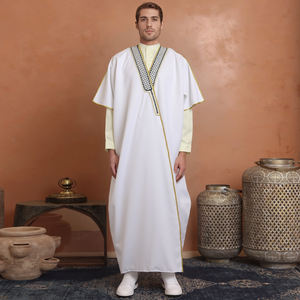 Prix abordable, haute qualité, Thobe pour homme, uniforme islamique musulman Bishert, pour l'Aïd, avec voix arabe, style saoudien et pachtoune, blanc à carreaux, pour les fêtes - Product Image 1