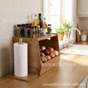 Wooden Multi-purpose <b>Kitchen</b> Storage Box With <b>Paper</b> Towel Holder And Vegetable Rack For Bread And Spices - Product Image 3