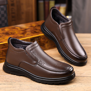Men Winter <b>Ankle</b> Boots Genuine Leather Round Toe Plush Lining Rubber Outsole Anti Slip Soft Sole Snow Boots - Product Image 4