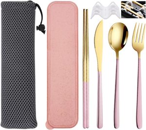 Juego de <span class=keywords><strong>cubiertos</strong></span> de viaje portátil de 4 piezas Juego de utensilios de camping de acero inoxidable con <span class=keywords><strong>estuche</strong></span> y bolsa - Product Image 1