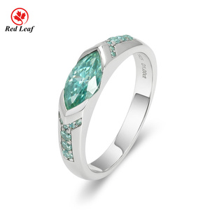 Redleaf 4*8mm Marquise berwarna Turquoise Moissanite 925 cincin perak Sterling - Product Image 1