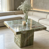 Table carrée moderne en marbre d'agate verte, faite à la main, luxe, pierre naturelle, utilisation hôtelière, villa, mobilier de maison