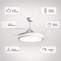 Kipas Angin Plafon Logam DC Grosir Lampu LED Dimmable 4 Baling-Baling Modern 6-Kecepatan dengan Lampu dan Remote Control