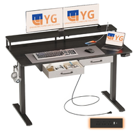 Bureau assis-debout électrique moderne YG 48x24 pouces avec plateau pour clavier pleine taille et cadre en acier allié, hauteur réglable