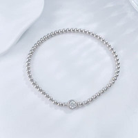 Bracelet pour femme en or blanc 18 carats avec diamant de laboratoire certifié IGI, taille brillant, minimaliste, solitaire, scintillant, à perles simples