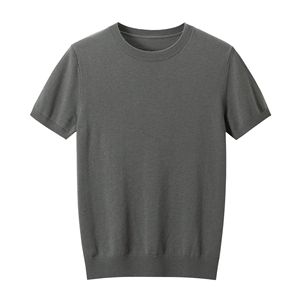 Custom Solid Knitted O Neck <b>Pullovers</b> Washable Wool Cotton <b>Men</b> Sweater With Short Sleeves Knit - Product Image 4