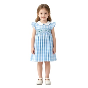 Abito da Principessa in Cotone a Quadri con Maniche Volanti per Bambine Francesi da 2-6 Anni, Personalizzato per Primavera ed Estate - Product Image 1