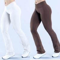 Leggings évasés DFYN pour femmes, sportifs, sans coutures, tricotés, à col en V croisé, avec taille côtelée et panneau invisible, séchage rapide pour le yoga et le fitness