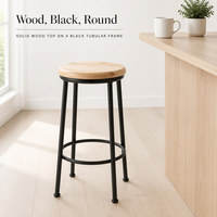 Tabouret de bar moderne sans dossier, hauteur comptoir, assise en bois massif, structure métallique, pour extérieur, écologique, résistant à l'eau, usage commercial
