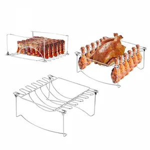 3-in-1 Stainless Steel BBQ Rib Rack Chicken Rack to Holds 12 Chicken Legs and 6 Ribs, Grilling Smoking Rib Holders Chicken Stand