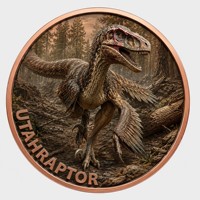 Pièce de monnaie en cuivre pur 999 de 1 oz, série Dinosaures, Tyrannosaurus Rex puissant, couleur en relief, édition UV préférée