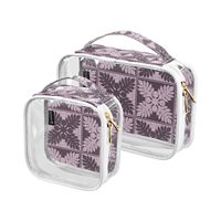 Produits tendance : Trousse de maquillage portable en PVC transparent (lot de 2) avec motif floral violet et fermeture éclair, idéale pour les voyages (pour femmes)