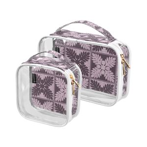Trending Products Clear PVC 2 sets Cosmetic <b>Case</b> With Purple Floral Pattern Zipper Closure Portable <b>Makeup</b> Bag For Travel Women - Product Image 1