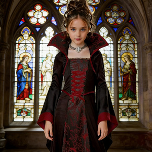 Disfraz de Vampiresa para Niñas con Cuello Alto y Mangas Anchas, Vestido Largo para Cosplay de Halloween - Product Image 3