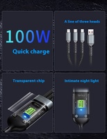 100w 3-en-1 LED affichage câble de charge rapide Usb Type C Micro chargeur câble tressé affichage puissance pour téléphone Android Samsung