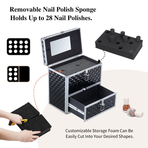 Large Nail Polish <b>Box</b> with Drawer and Dividers Professional <b>Makeup</b> Train Case Manicure Organizer Travel Cosmetic <b>Box</b> Storage - Product Image 3