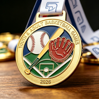 Médaille de baseball en alliage de zinc plaqué or, moulée sous pression, en émail souple coloré, gravée sur mesure, pour les courses sportives