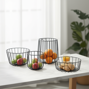 Set di cestini per frutta in filo metallico, 3 pezzi, cestini rotondi in metallo nero per servire cibo in cucina, stile minimalista - Product Image 3
