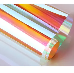 finestra smerigliato trasferimenti Suppliers-Blu colorful rainbow pellicola tessuto laser carta di trasferimento di 1.38*30m dicroici pellicola per specchio di vetro della finestra pellicola decorativa
