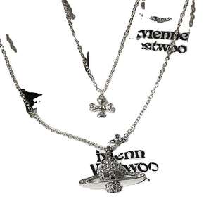 Collier Empress Dowager Vivienne Punk à double couche, croix et crâne Saturne, entièrement serti de diamants, tendance, unisexe, chaîne de pull - Product Image 4