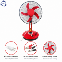 Ventilateur de table 12V DC 16 pouces avec lumière LED et adaptateur, pour usage domestique et hôtelier, moteur à courant alternatif/continu, en plastique