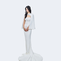 Robe de mariée deux pièces en satin de haute qualité, robe de soirée d'anniversaire, jupe sirène blanche ajustée et amincissante