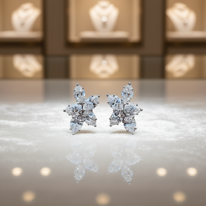 E1248 Orecchini in oro bianco con diamanti taglio marquise, gioielli naturali di lusso da donna - Product Image 2