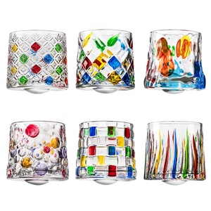 <span class=keywords><strong>Verre</strong></span> à whisky rotatif sans plomb de style américain, tasse colorée peinte, verres à whisky à l'ancienne avec plateau en bois - Product Image 4
