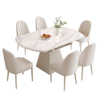 Table à manger ovale extensible moderne en gros, plateau en cuir, pieds en acier, meuble idéal pour gagner de la place dans les petits appartements