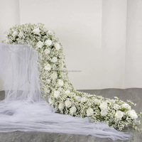 NINI Chemin de table de mariage en roses blanches artificielles et fleurs étoilées, chemin de table floral pour mariage, chemin de table en fausses fleurs pour la décoration
