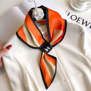 使いやすいファッション 秋夏ショール サテンシフォン クロスロングリボン スカーフ レディース - Product Image 1