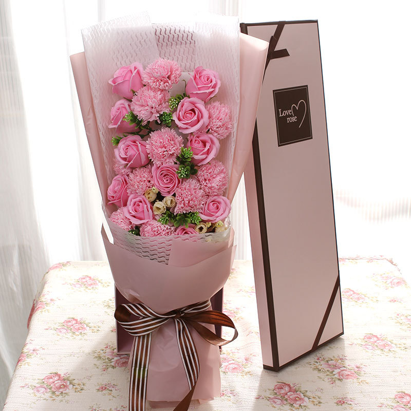 Pink rose + pink carnation bouquet + gift box